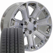 Set(4) 22x9 CV93B Chrome with Chrome Insert - 6x139.7 +24ET with 285/45r22 Bridgestone Dueler Alenza HL Tires