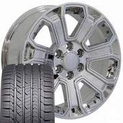 Set(4) 22x9 CV93B Chrome with Chrome Insert - 6x139.7 +24ET with 285/45r22 Goodyear Eagle Sport Tires