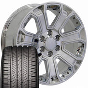 Set(4) 22x9 CV93B Chrome with Chrome Insert - 6x139.7 +24ET with 285/45r22 Goodyear Eagle Touring Tires