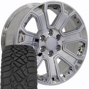 Set(4) 22x9 CV93B Chrome with Chrome Insert - 6x139.7 +24ET with 285/45r22 Sailun TerraMax RT Tires
