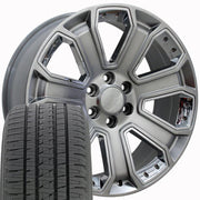 Set(4) 22x9 CV93B Gloss Hyper Black with Chrome Insert - 6x139.7 +31ET with 285/45r22 Bridgestone Dueler Alenza HL Tires