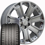 Set(4) 22x9 CV93B Gloss Hyper Black with Chrome Insert - 6x139.7 +31ET with 285/45r22 Goodyear Eagle Touring Tires