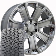 Set(4) 22x9 CV93B Gloss Hyper Black with Chrome Insert - 6x139.7 +31ET with 285/45r22 Sailun TerraMax AT2 Tires