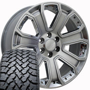 Set(4) 22x9 CV93B Gloss Hyper Black with Chrome Insert - 6x139.7 +31ET with 285/45r22 TBB TS-37 AT Tires