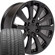 OE Wheels CV95 22x9 6x139.7 Gloss Black Wheels 275-50-22 Bridgestone Alenza A/S 02 Tires SET