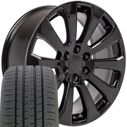 Set(4) 22x9 CV95 Gloss Black - 6x139.7 +28ET with 285/45r22 Bridgestone Dueler Alenza HL Tires