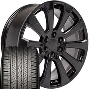 Set(4) 22x9 CV95 Gloss Black - 6x139.7 +28ET with 285/45r22 Goodyear Eagle Touring Tires