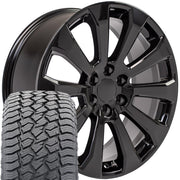 22" Replica Wheels fit Chevrolet Silverado 1500 - CV95 Gloss Black 22x9, Sailun Tires Set