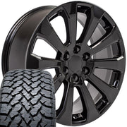 Set(4) 22x9 CV95 Gloss Black - 6x139.7 +28ET with 285/45r22 TBB TS-37 AT Tires