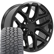 20" Replica Wheels fit Chevrolet Silverado 1500 - CV98B Gloss Black 20x9, Sailun Tires Set