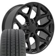 20" Replica Wheels fit Chevrolet Silverado 1500 - CV98B Satin Black 20x9, Bridgestone Tires Set