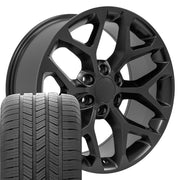 20" Replica Wheels fit Chevrolet Silverado 1500 - CV98B Satin Black 20x9, Goodyear Tires Set