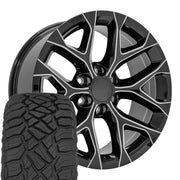 Set(4) 20x9 CV98B Gloss Black with Milled Edge - 6x139.7 +24ET with 275/55r20 Sailun TerraMax RT Tires