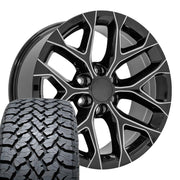 Set(4) 20x9 CV98 Gloss Black with Milled Edge - 6x139.7 +24ET with 275/55r20 TBB TS-37 AT Tires
