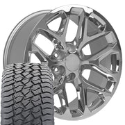 20" Replica Wheels fit Chevrolet Silverado 1500 - CV98B Chrome 20x9, Sailun Tires Set