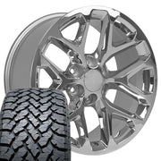 Set(4) 20x9 CV98B Chrome - 6x139.7 +24ET with 275/55r20 TBB TS-37 AT Tires