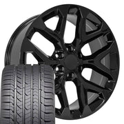 22" Replica Wheels fit Chevrolet Silverado 1500 - CV98B Gloss Black 22x9, Goodyear Tires Set
