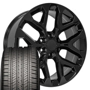 22" Replica Wheels fit Chevrolet Silverado 1500 - CV98B Gloss Black 22x9, Goodyear Tires Set