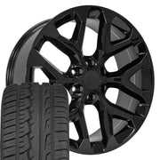 22" Replica Wheels fit Chevrolet Silverado 1500 - CV98B Gloss Black 22x9, Ironman Tires Set