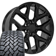 Set(4) 22x9 CV98 Gloss Black - 6x139.7 +24ET with 285/45r22 TBB TS-37 AT Tires