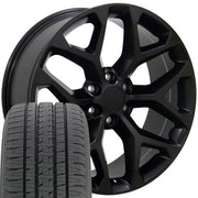 22" Replica Wheels fit Chevrolet Silverado 1500 - CV98B Satin Black 22x9, Bridgestone Tires Set