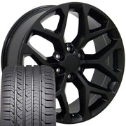 22" Replica Wheels fit Chevrolet Silverado 1500 - CV98B Satin Black 22x9, Goodyear Tires Set