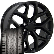 22" Replica Wheels fit Chevrolet Silverado 1500 - CV98B Satin Black 22x9, Goodyear Tires Set
