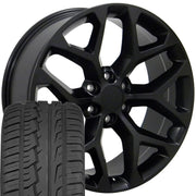 22" Replica Wheels fit Chevrolet Silverado 1500 - CV98B Satin Black 22x9, Ironman Tires Set