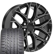 22" Replica Wheels fit Chevrolet Silverado 1500 - CV98B Gloss Black with Milled Edge 22x9, Goodyear Tires Set