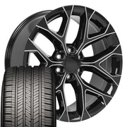 22" Replica Wheels fit Chevrolet Silverado 1500 - CV98B Gloss Black with Milled Edge 22x9, Goodyear Tires Set