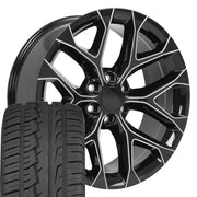 22" Replica Wheels fit Chevrolet Silverado 1500 - CV98B Gloss Black with Milled Edge 22x9, Ironman Tires Set