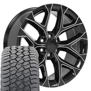 22" Replica Wheels fit Chevrolet Silverado 1500 - CV98B Gloss Black with Milled Edge 22x9, Sailun Tires Set