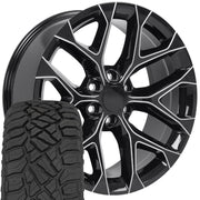 Set(4) 22x9 CV98B Gloss Black with Milled Edge - 6x139.7 +24ET with 285/45r22 Sailun TerraMax RT Tires