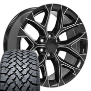 Set(4) 22x9 CV98 Gloss Black with Milled Edge - 6x139.7 +24ET with 285/45r22 TBB TS-37 AT Tires
