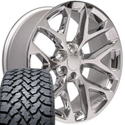 Set(4) 22x9 CV98B Chrome - 6x139.7 +24ET with 285/45r22 TBB TS-37 AT Tires