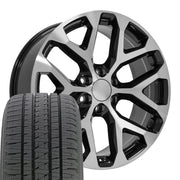 22" Replica Wheels fit Chevrolet Silverado 1500 - CV98B Gloss Black Machined 22x9, Bridgestone Tires Set