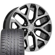 22" Replica Wheels fit Chevrolet Silverado 1500 - CV98B Gloss Black Machined 22x9, Goodyear Tires Set