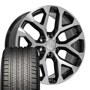 22" Replica Wheels fit Chevrolet Silverado 1500 - CV98B Gloss Black Machined 22x9, Goodyear Tires Set