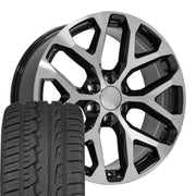 22" Replica Wheels fit Chevrolet Silverado 1500 - CV98B Gloss Black Machined 22x9, Ironman Tires Set