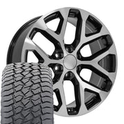 22" Replica Wheels fit Chevrolet Silverado 1500 - CV98B Gloss Black Machined 22x9, Sailun Tires Set