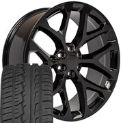 24" Replica Wheels fit Chevrolet Silverado 1500 - CV98B Gloss Black 24x10, Ironman Tires Set