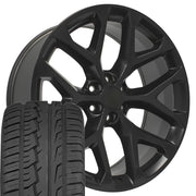 24" Replica Wheels fit Chevrolet Silverado 1500 - CV98B Satin Black 24x10, Ironman Tires Set