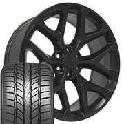 Set(4) 24x10 CV98B Satin Black - 6x139.7 +24ET with 295/35r24 Sailun Atrezzo SVR LX+ Tires