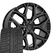 24" Replica Wheels fit Chevrolet Silverado 1500 - CV98B Gloss Black with Milled Edge 24x10, Ironman Tires Set