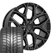Set(4) 24x10 CV98B Gloss Black with Milled Edge - 6x139.7 +24ET with 295/35r24 Sailun Atrezzo SVR LX+ Tires
