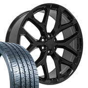 Set(4) 26x10 CV98B Gloss Black - 6x139.7 +24ET with 295/30r26 Atlas Force UHP Tires