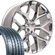 Set(4) 26x10 CV98B Chrome - 6x139.7 +24ET with 295/30r26 Atlas Force UHP Tires