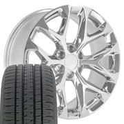 22" Replica Wheels fit Chevrolet Silverado 1500 - CV98C Chrome 22x9, Bridgestone Tires Set