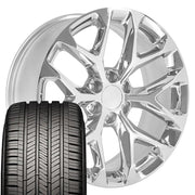22" Replica Wheels fit Chevrolet Silverado 1500 - CV98C Chrome 22x9, Goodyear Tires Set