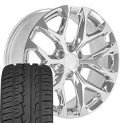 22" Replica Wheels fit Chevrolet Silverado 1500 - CV98C Chrome 22x9, Ironman Tires Set